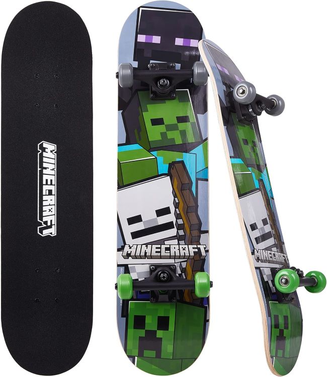 Voyager cruiser skateboard Mob design with printed grip tape, smooth wheels, and strong deck for kids and teens