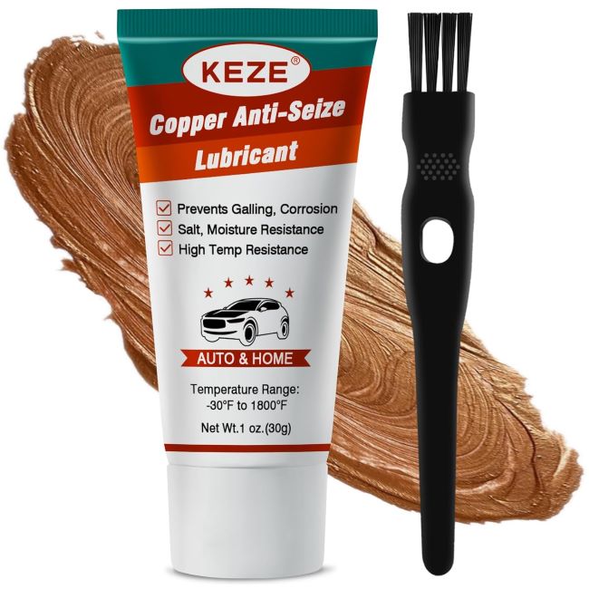 Copper anti-seize lubricant grease for automotive bolts, nuts, and spark plugs to prevent rust, corrosion, and seizing under high heat