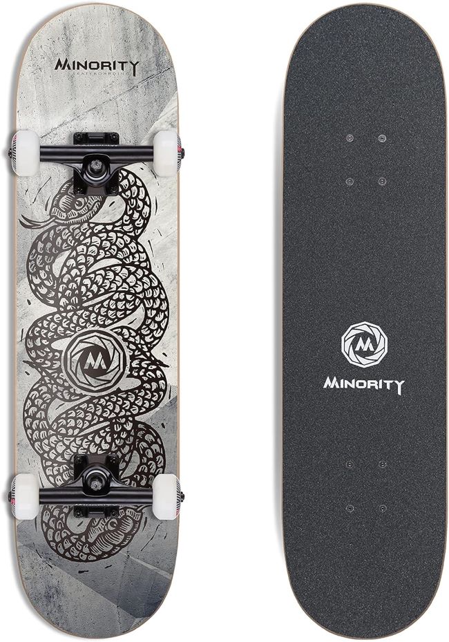 Minority 32-inch maple skateboard designed for beginners, intermediate, and advanced riders
