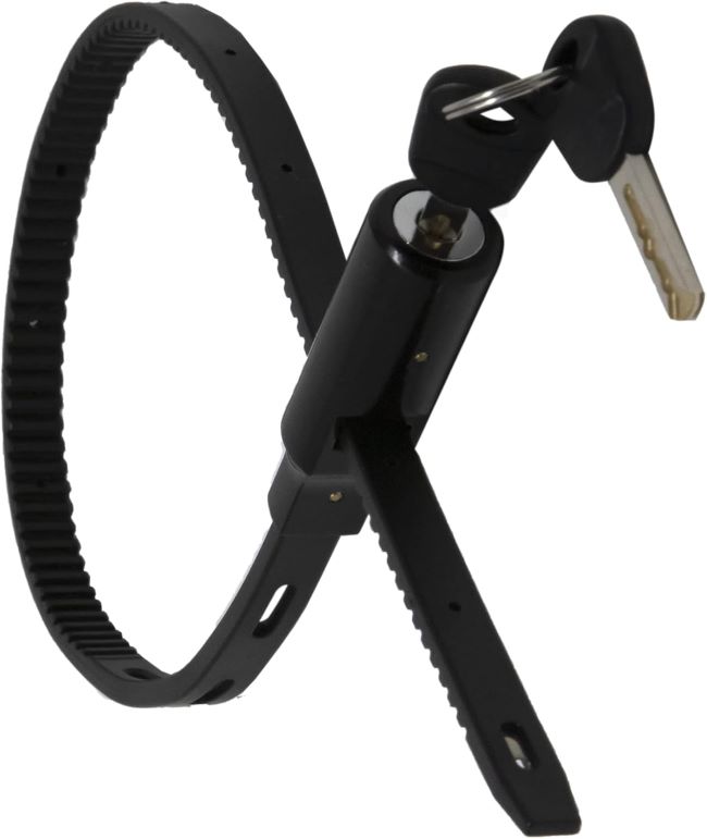 Urban August adjustable zip tie lock with key for securing skateboards, bikes, helmets, luggage, and cabinets