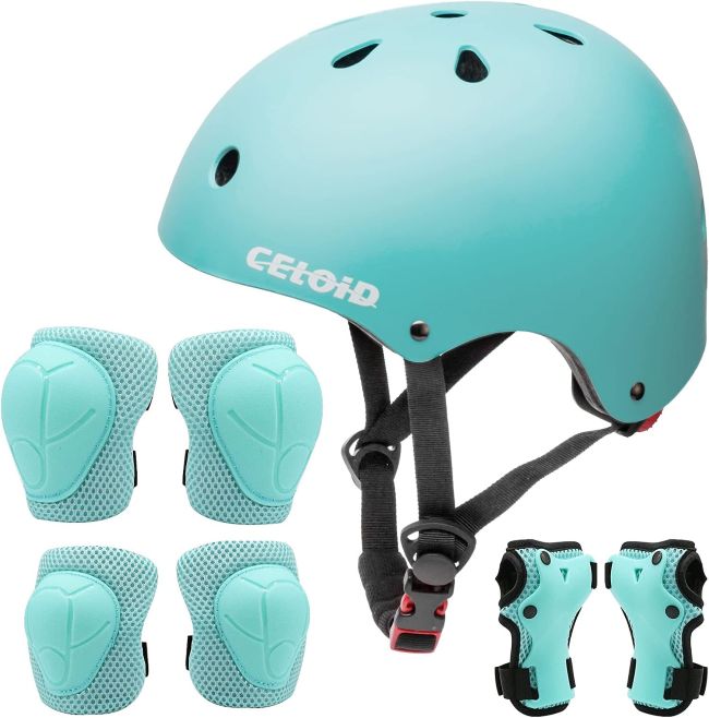 CELOID kids bike helmet and protective pad set for cycling, skating, and scooter riding