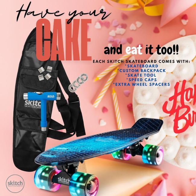 SKITCH skateboard with backpack and accessories